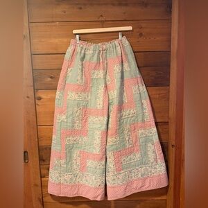 Pastel Patchwork Quilted Wide-Leg Pants - Pink & Mint